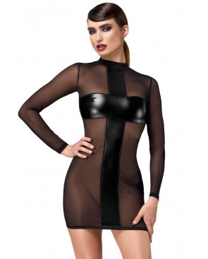 Mini robe tulle et wetlook Crossfire F369 - Noir Handmade