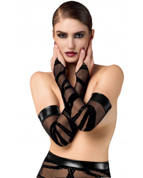 Gants longs floqués Bondesque F361 - Noir Handmade