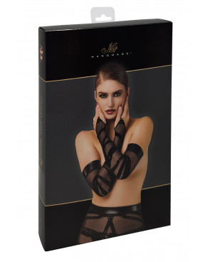 Gants longs floqués Bondesque F361 - Noir Handmade