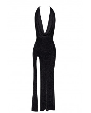 Robe longue fendue Onyx F373 - Noir Handmade