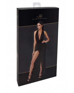 Robe longue fendue Onyx F373 - Noir Handmade