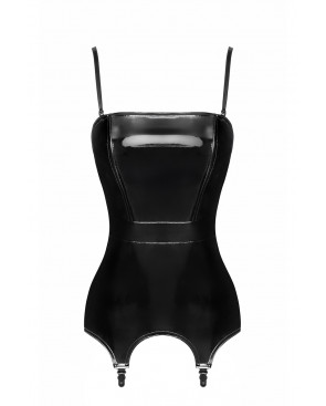 Corset porte-jarretelle vinyle Dominae F381 - Noir Handmade