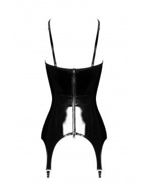 Corset porte-jarretelle vinyle Dominae F381 - Noir Handmade