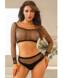 Ensemble lingerie 2 pièces en résille noire - J Lingerie