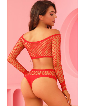 Ensemble lingerie 2 pièces en résille rouge - J Lingerie