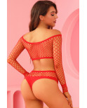 Ensemble lingerie 2 pièces en résille rouge - J Lingerie