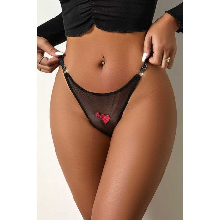 String coeur et strass Noir - Litolu Lingerie