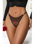 String coeur et strass Noir - Litolu Lingerie
