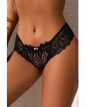 String dentelle dos lacé Noir - Litolu Lingerie