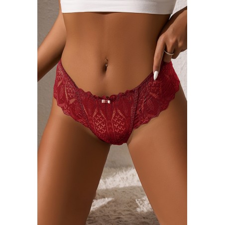 String dentelle dos lacé Bordeaux - Litolu Lingerie