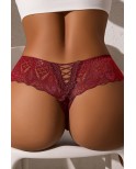 String dentelle dos lacé Bordeaux - Litolu Lingerie