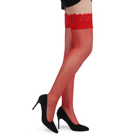 Bas résille jarretière dentelle Rouge - Ohyeah
