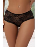 Tanga ouvert dentelle lacé Noir - Litolu Lingerie
