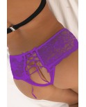 Tanga ouvert dentelle lacé Violet - Litolu Lingerie