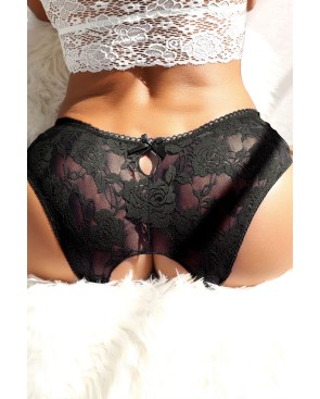Culotte ouverte dentelle O Noir - Litolu Lingerie