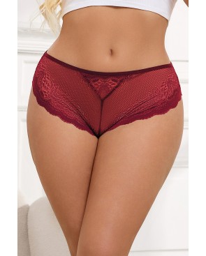 Tanga dentelle bijou Coeur Bordeaux - Litolu Lingerie