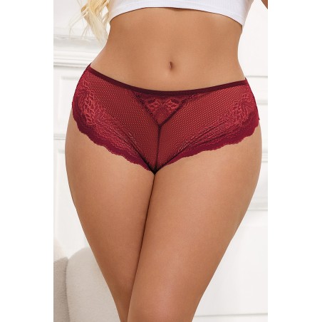 Tanga dentelle bijou Coeur Bordeaux - Litolu Lingerie