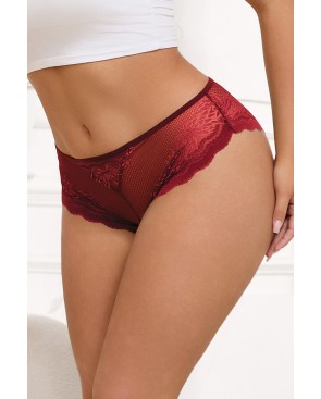 Tanga dentelle bijou Coeur Bordeaux - Litolu Lingerie