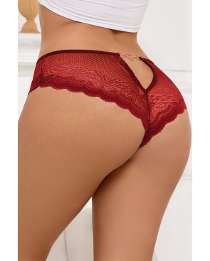 Tanga dentelle bijou Coeur Bordeaux - Litolu Lingerie