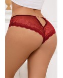 Tanga dentelle bijou Coeur Bordeaux - Litolu Lingerie