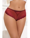 Tanga dentelle bijou Coeur Bordeaux - Litolu Lingerie