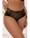 Tanga lacé dentelle taille haute Noir - Litolu Lingerie