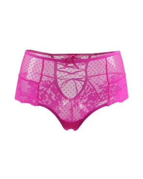 Tanga lacé dentelle taille haute Rose - Litolu Lingerie