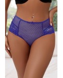 Tanga lacé dentelle taille haute Bleu - Litolu Lingerie