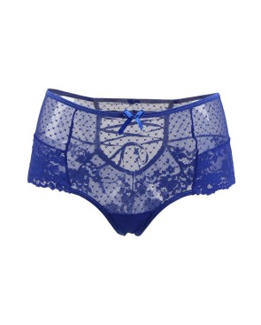 Tanga lacé dentelle taille haute Bleu - Litolu Lingerie