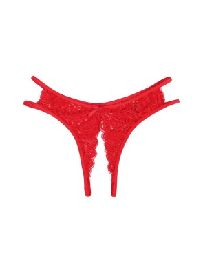 String ouvert dentelle Rouge - Litolu Lingerie