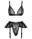 Soutien-gorge et slip fendu à jarretelles noir - Cottelli LINGERIE