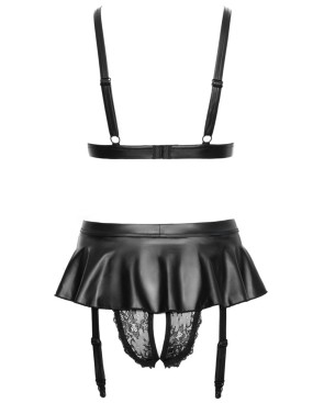 Soutien-gorge et slip fendu à jarretelles noir - Cottelli LINGERIE