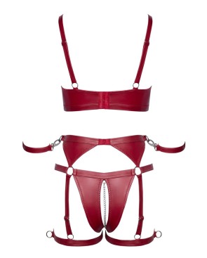 Set soutien-gorge et slip à jarretelles ouvert rouge - Cottelli BONDAGE  