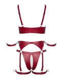 Set soutien-gorge et slip à jarretelles ouvert rouge - Cottelli BONDAGE