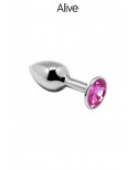 Plug métal bijou rose M - Alive