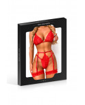Ensemble 3 pièces en dentelle rouge