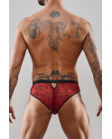Slip type brésilien ouvert zébré rouge et noir - Regnes